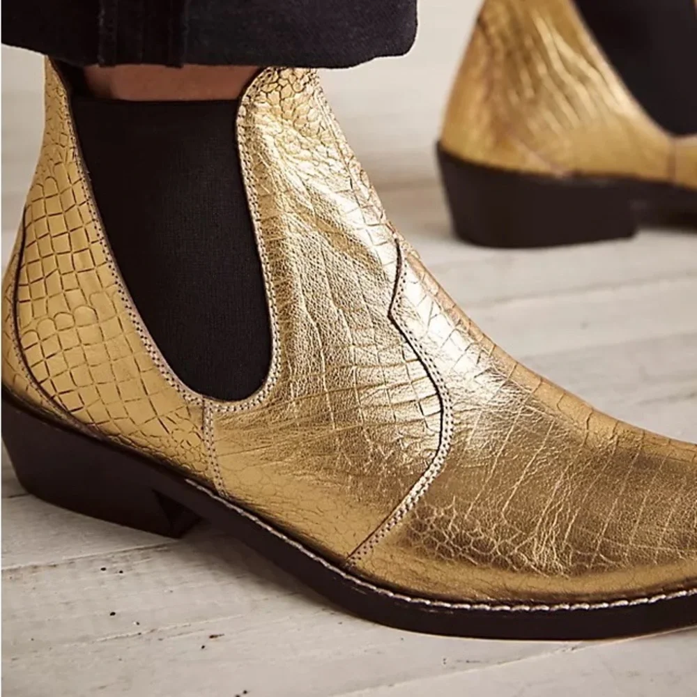 NEW Free People Beau Western Boots in Gold - Concert Festival Coastal Cowgirl